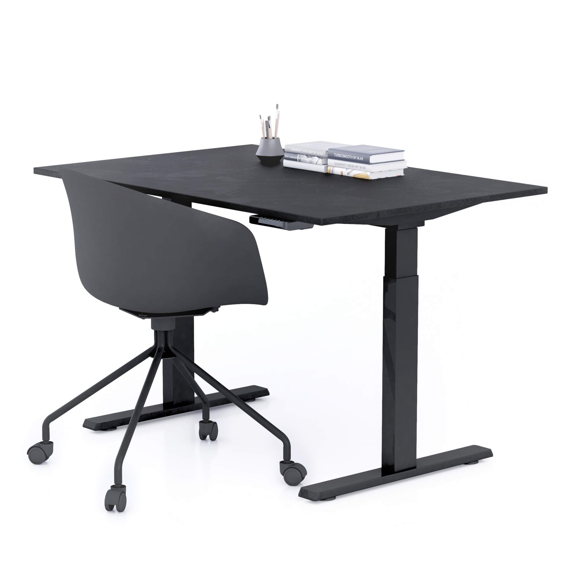 Flamaker Scrivania regolabile in altezza, 180 x 80 cm, con prese di ricarica, grande ed elettrica, con controllo memoria, con ruote, nero