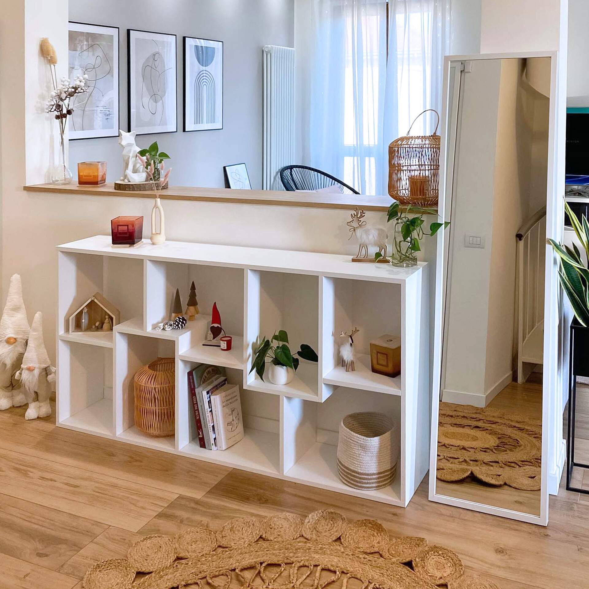 Libreria a 5 piani a parete in metallo da soggiorno, Scala porta oggetti bagno 183x30x61cm Bianco