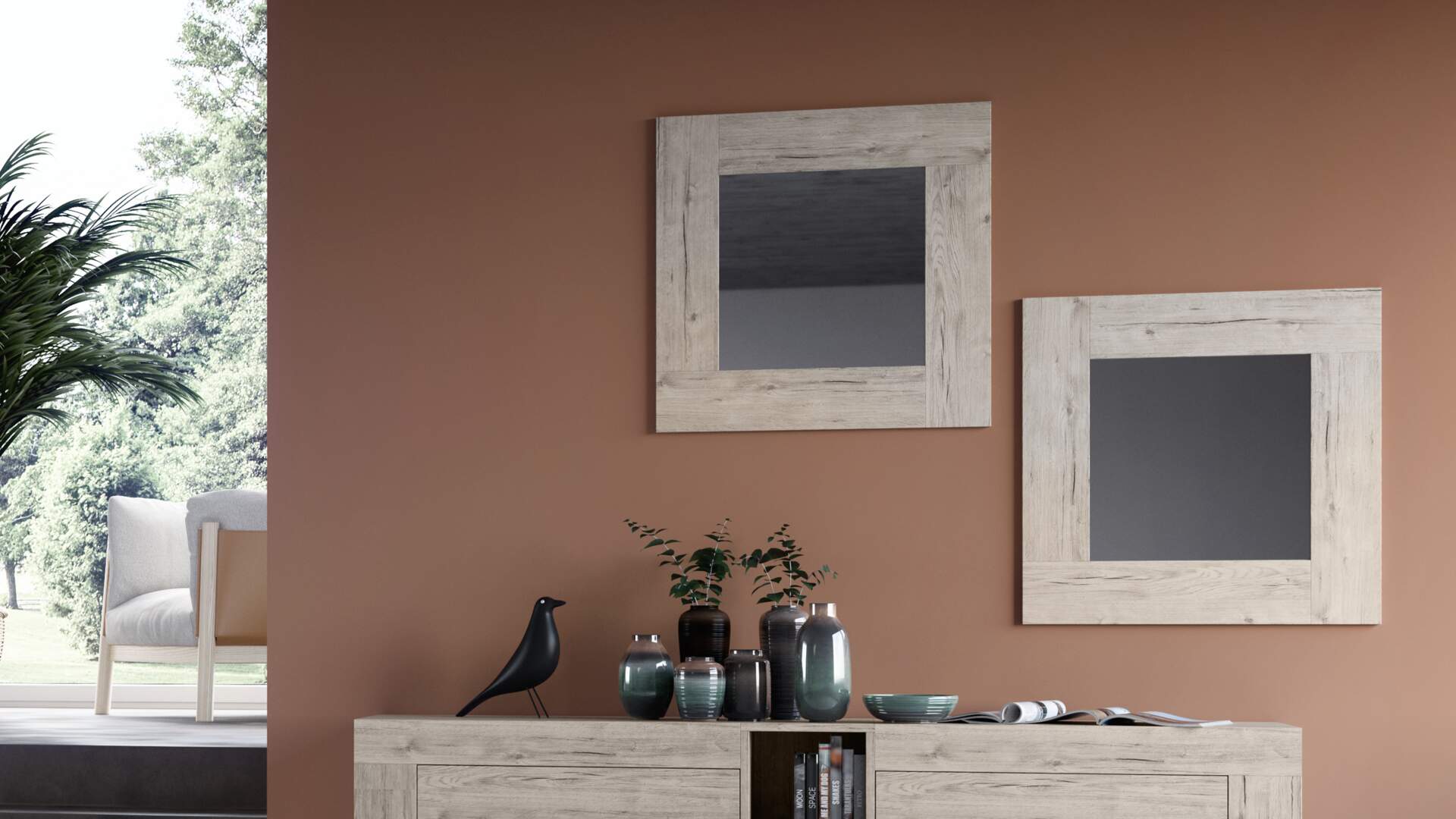 Evolution Square Wall Mirror, 73 x 73 cm, Concrete Effect, Grey
