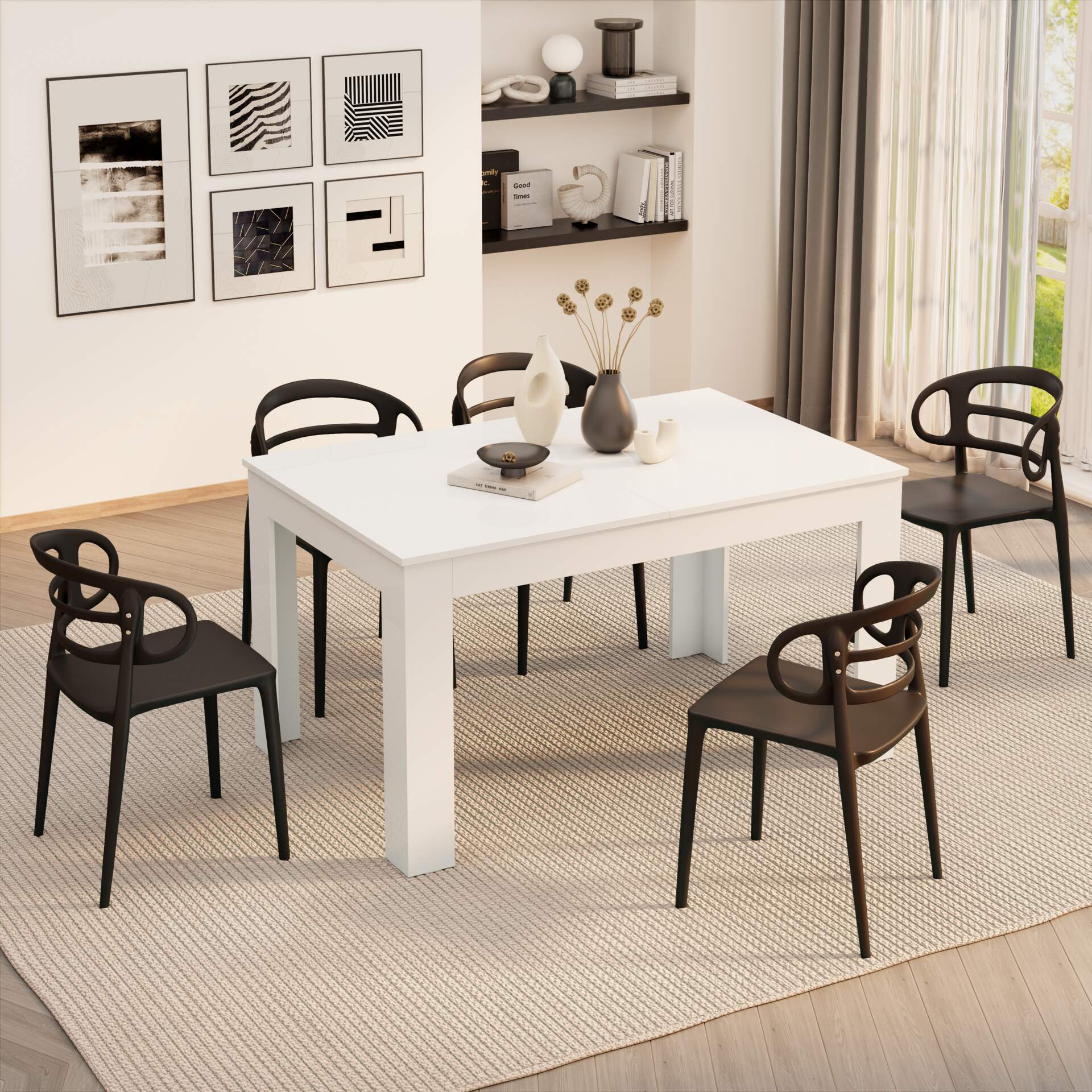 Table extensible Cuisine, Easy, 140(220)x90 cm, Blanc laqué brillant, image size:1920x1920