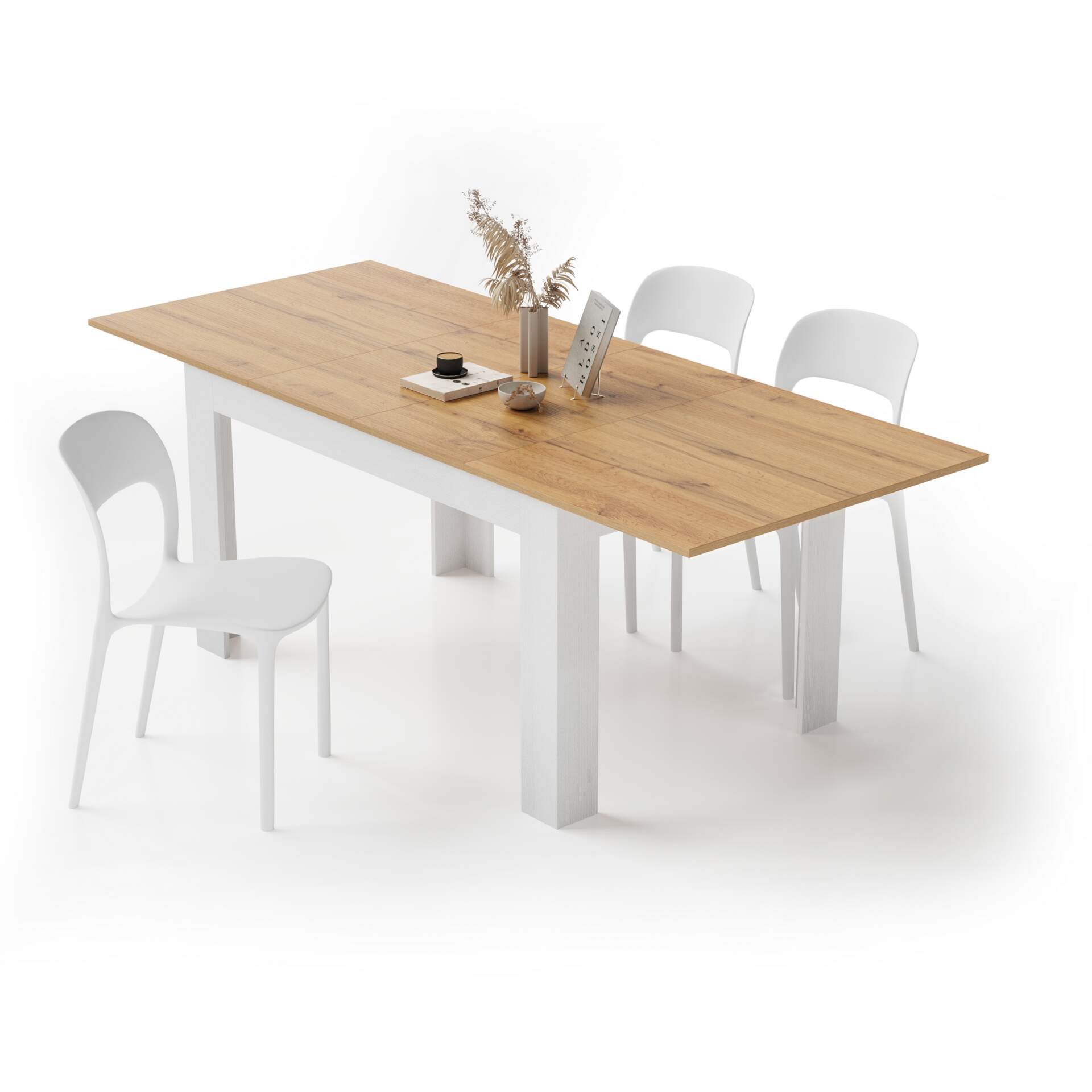 Befara Tavolo Allungabile Rocky - Rovere Canadese/Bianco Naturale, 67x67 Cm (Chiuso) / 134 Cm (Aperto)
