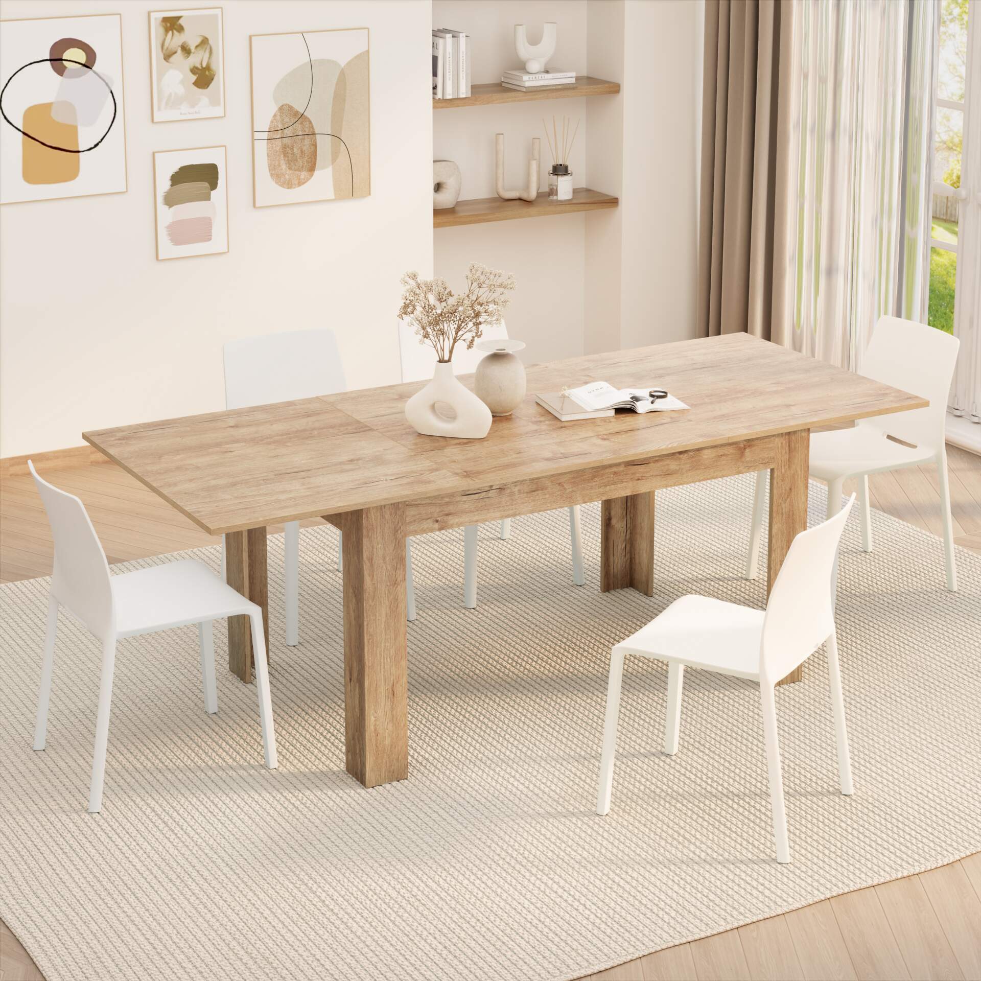 Easy, Extendable dining table, 140(220)x90 cm, Oak