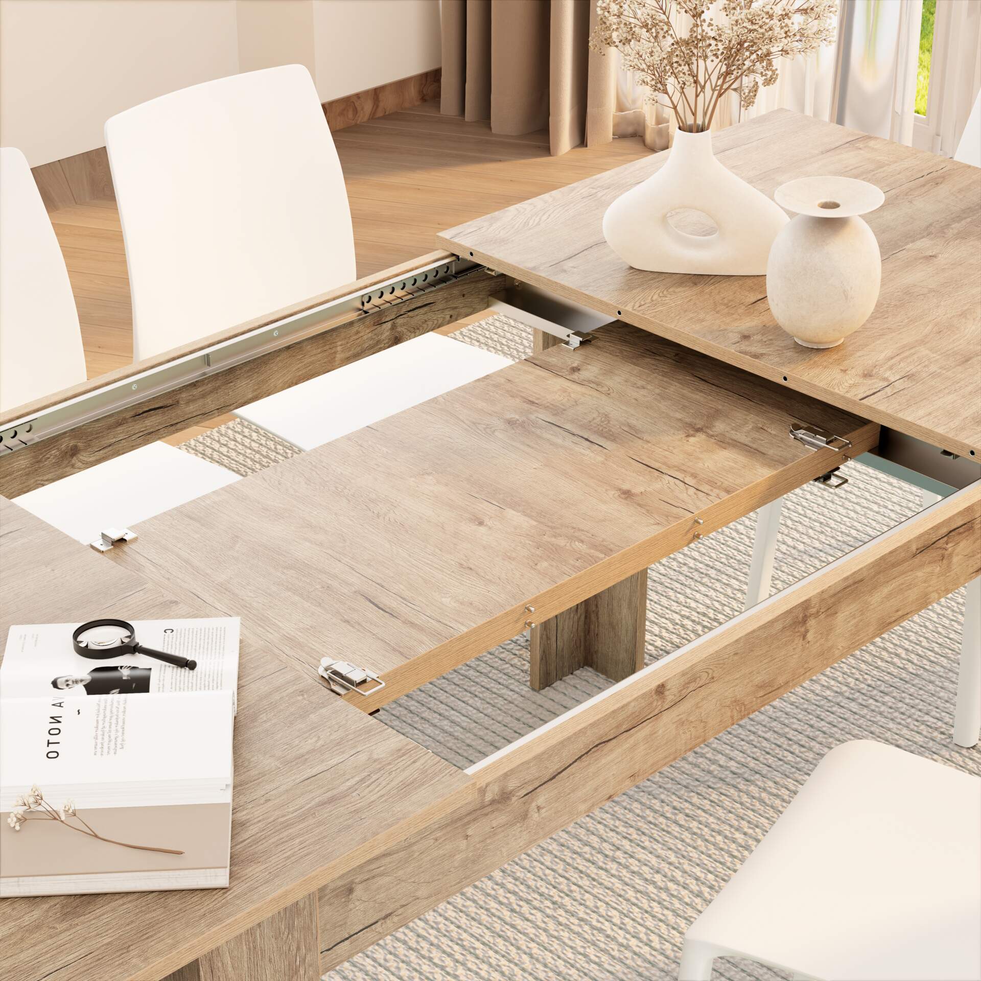 Easy, Extendable dining table, 140(220)x90 cm, Oak
