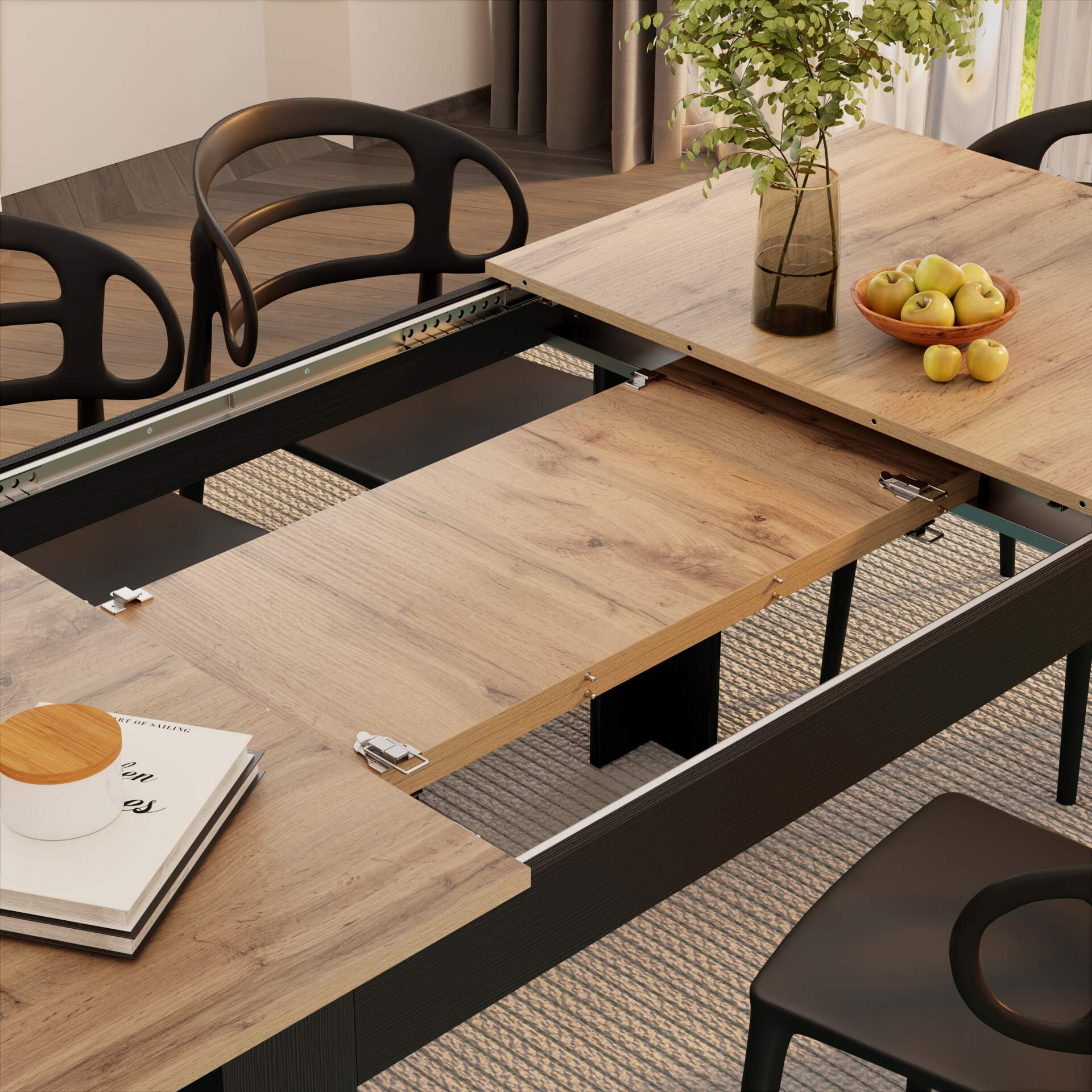 Masă extensibilă pentru bucătărie, Easy, 140(220)x90 cm, Stejar