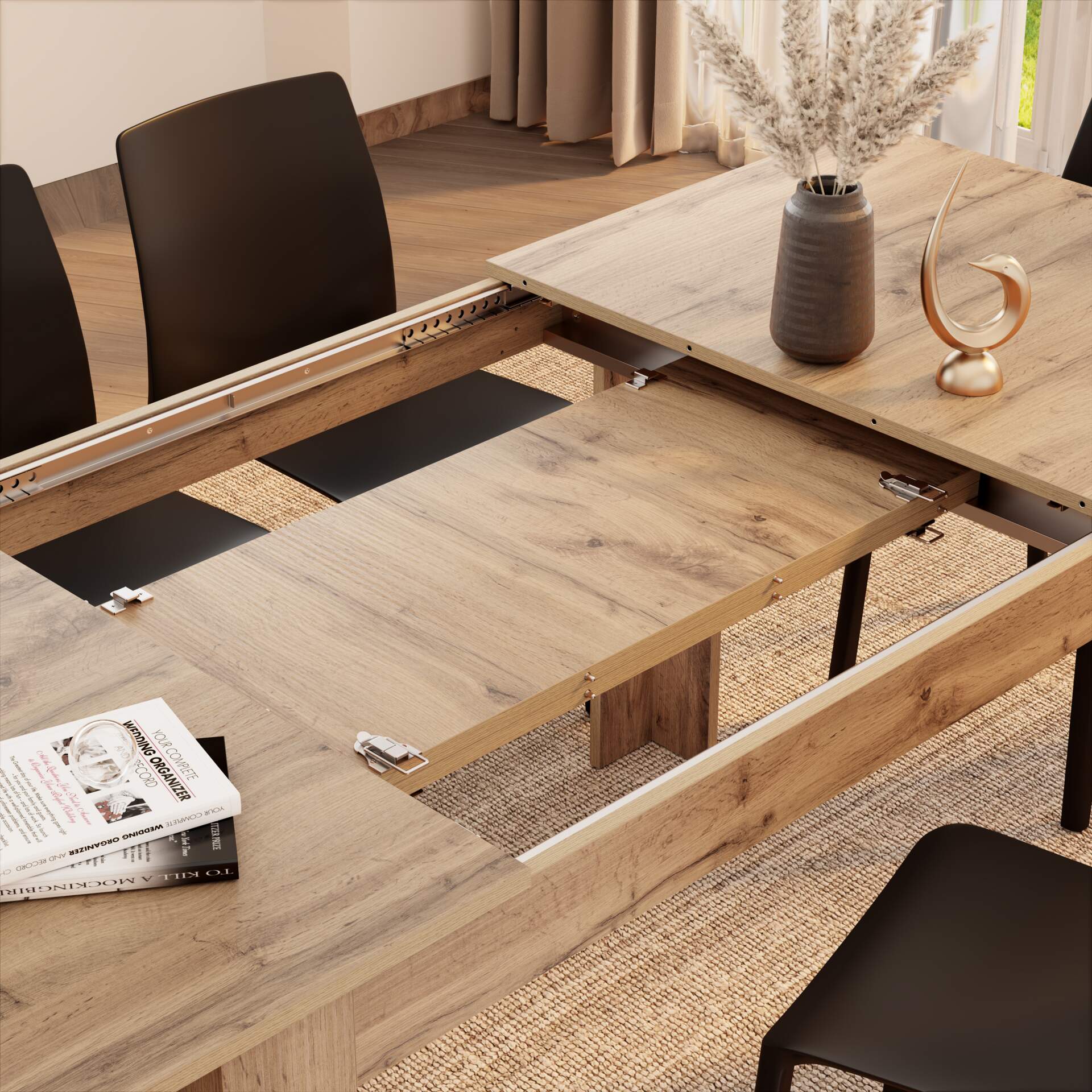 Masă extensibilă Bucătărie, Easy, 140(220)x90 cm, Stejar Rustic