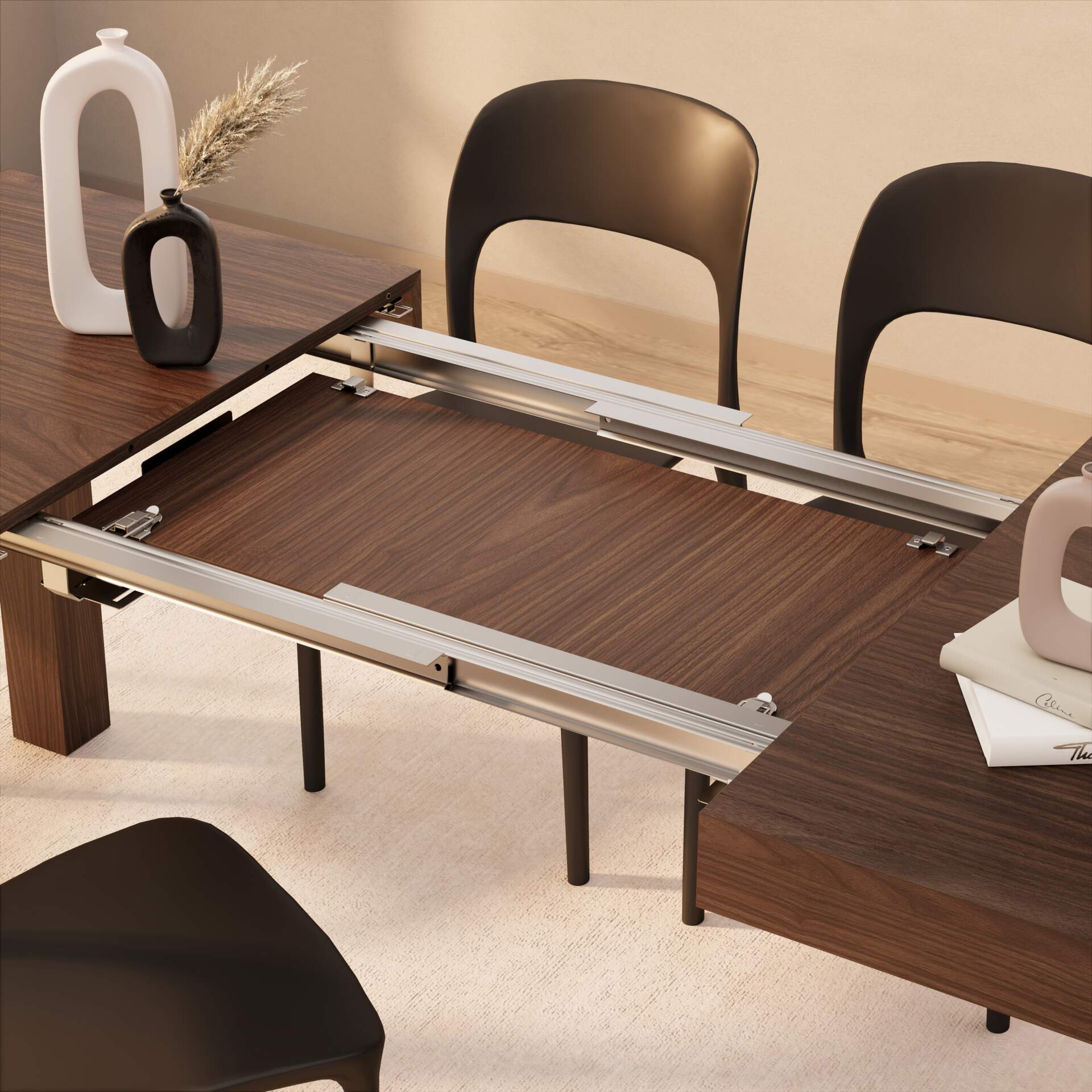 First Extendable Table, 120(200)x80 cm, Canaletto Walnut