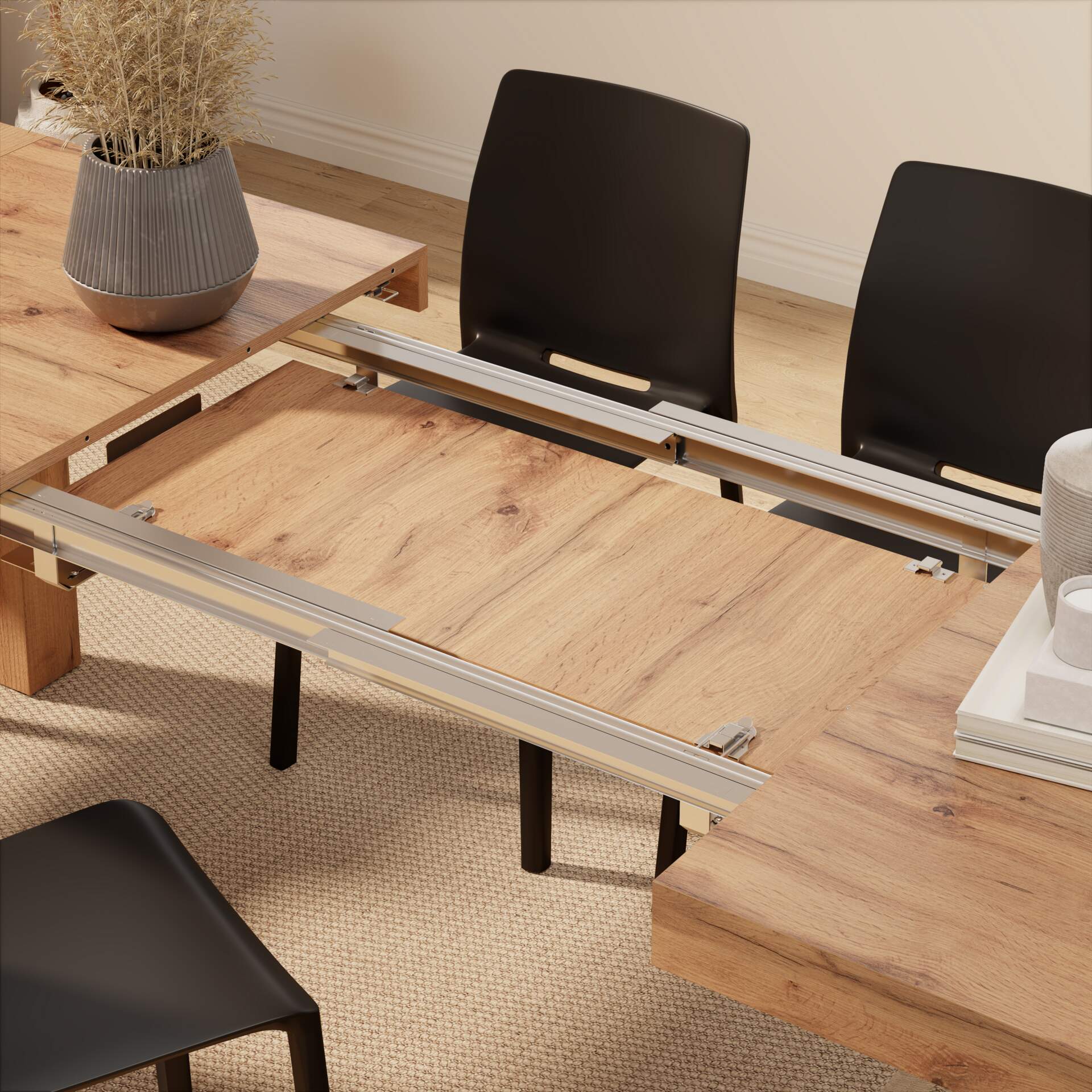 Mobili Fiver, Emma 140(220) x90 cm uitschuifbare tafel, Rustiek Eiken met witte kruispoten, Made In Italy