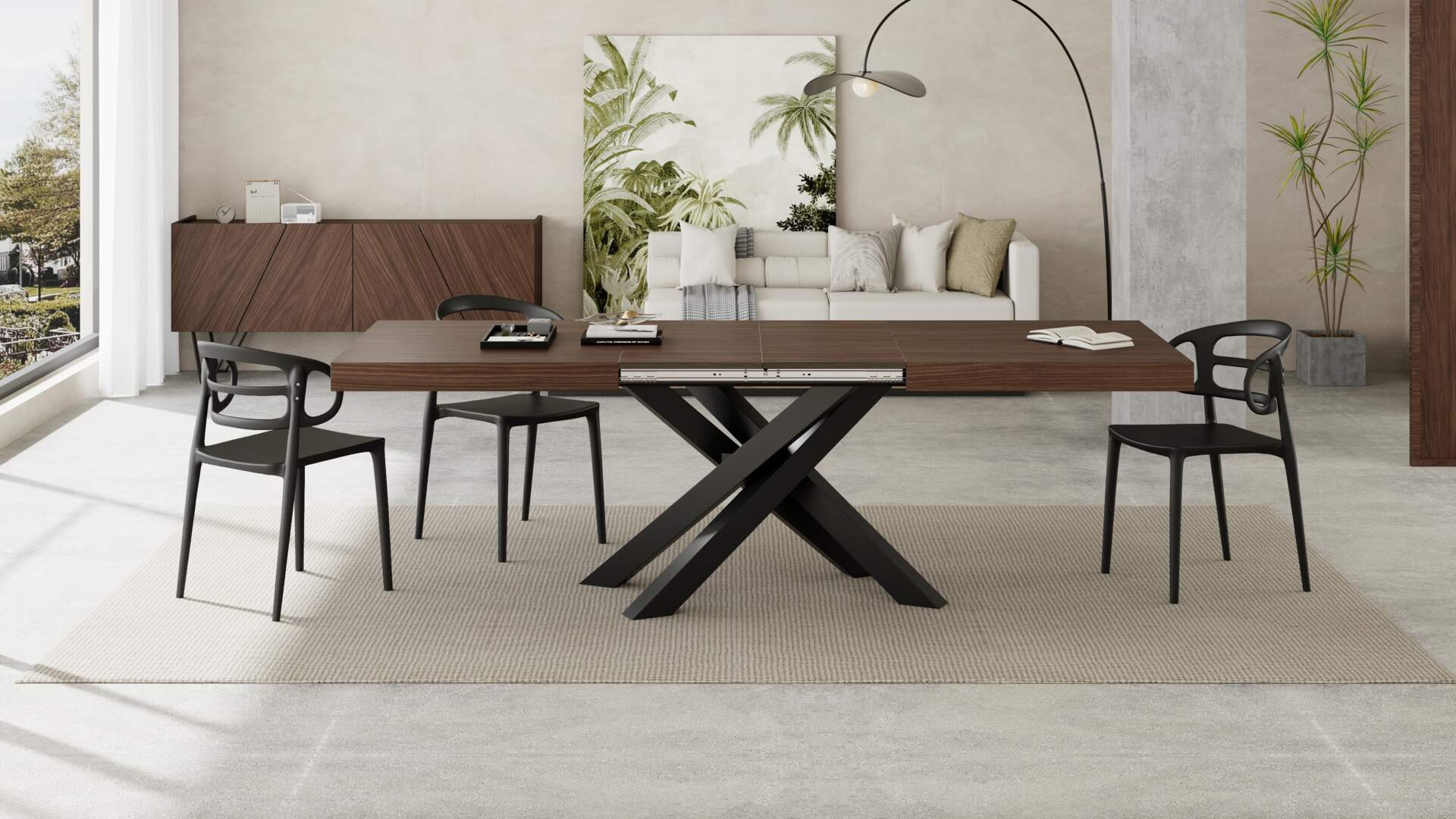 Emma 140(220)x90 cm Extendable Table, Canaletto Walnut with Black