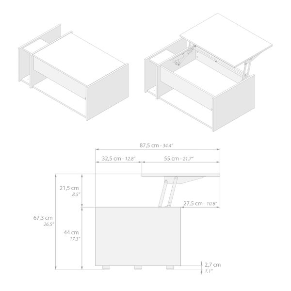 Mesa de Apoio Elevatória Romina, Freixo Preto imagem técnica 2