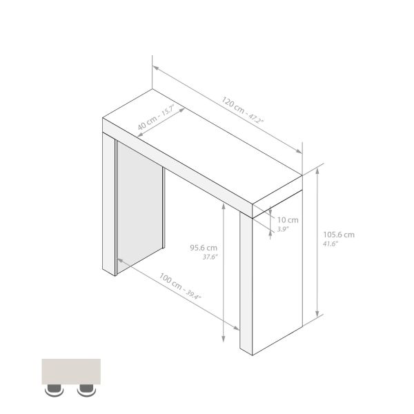 Mesa Alta Evolution 120x40, Freixo Branco com Duas Pernas imagem técnica 1