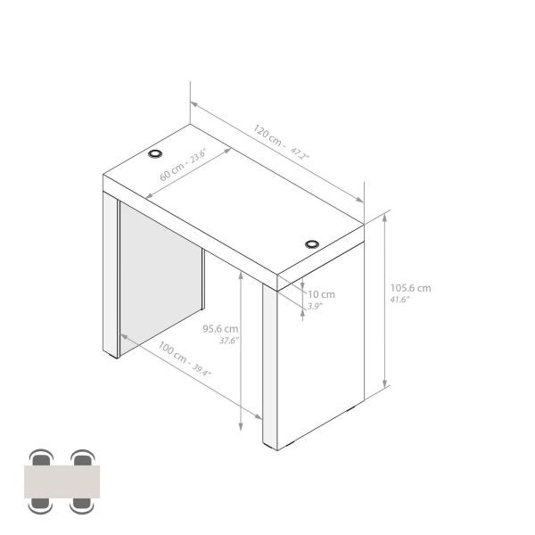 Mesa Alta Evolution 120x60, Cimento Cinza com Duas Pernas e Carregador Wireless imagem técnica 1