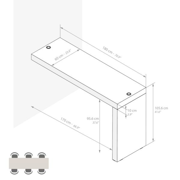 Schiereiland Evolution 180x60 amerikaanse walnoot met Draadloze Oplader technische afbeelding 1