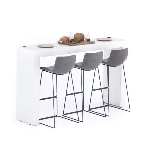 Mesa Alta Evolution 180x40, Freixo Branco com Duas Pernas e Carregador Wireless