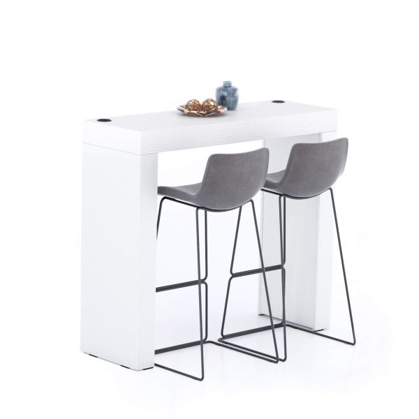 Masă Înaltă Evolution 120x40, Alb Frasin cu Două Picioare și Încărcător Wireless