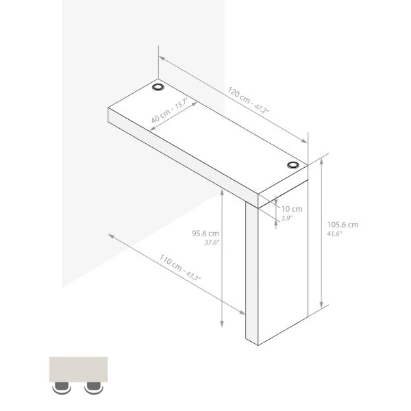 Evolution Küchenhalbinsel 120x40 mit kabellosem Ladegerät, Esche, Weiß Technisches Bild 1