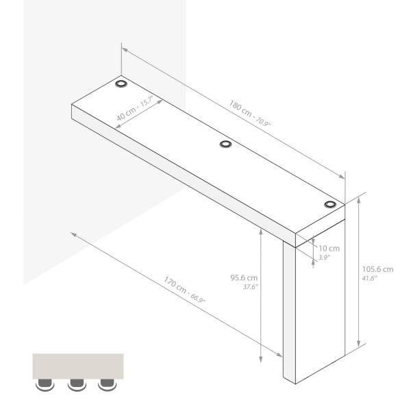 Península Evolution com carregador wireless 180x40, nogueira escuro imagem técnica 1