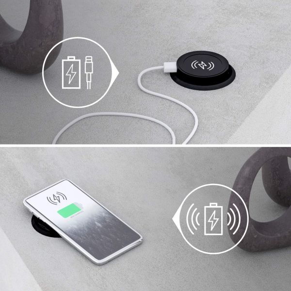 Mesa Alta Evolution 120x60, Cimento Cinza com Duas Pernas e Carregador Wireless imagem de pormenor 2