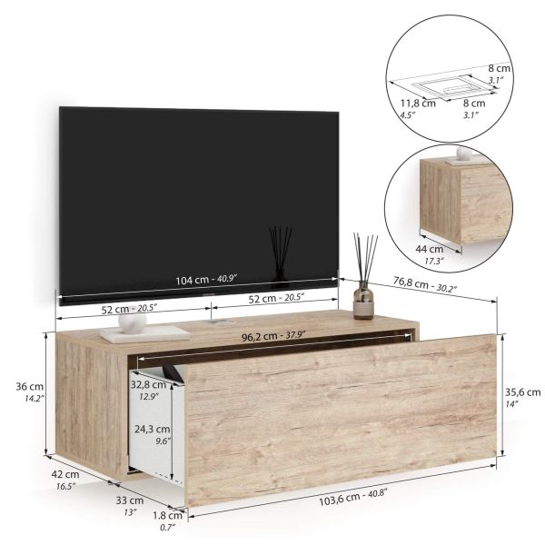 tv wandmeubel easy met lade eiken technische afbeelding 1