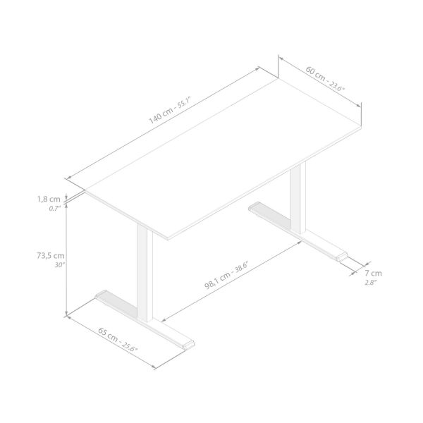 Bureau Clara 140x60 rustiek eiken met zwarte Poten technische afbeelding 1