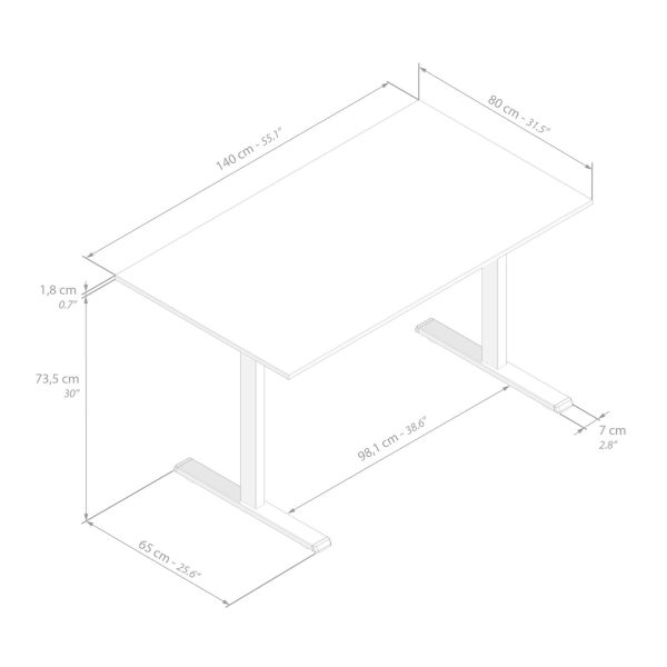 Secretária Clara 140x80 Cimento Branco com Pernas Pretas imagem técnica 1