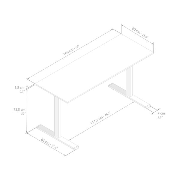 Bureau Clara 160x60 rustiek eiken met witte Poten technische afbeelding 1