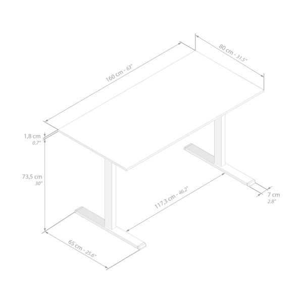Bureau Clara 160x80 zwart beton met zwarte Poten technische afbeelding 1