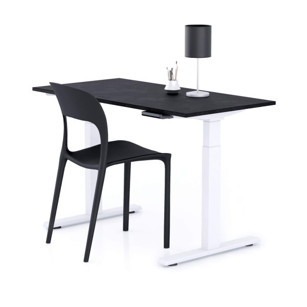Verstelbaar Bureau Clara 120x60 Zwart Beton met Witte Poten