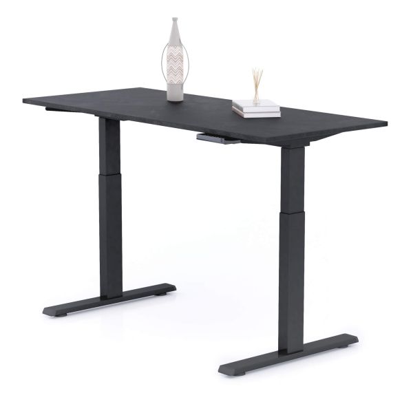 Verstelbaar Bureau Clara 140x60 Zwart Beton met Zwarte Poten detailafbeelding 2