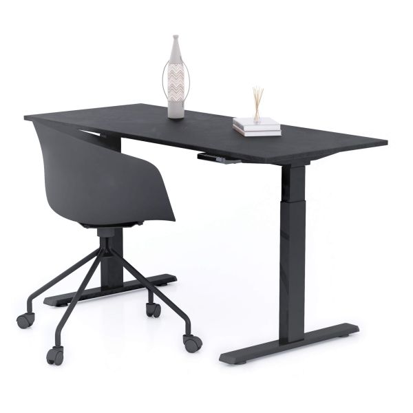 Verstelbaar Bureau Clara 140x60 Zwart Beton met Zwarte Poten