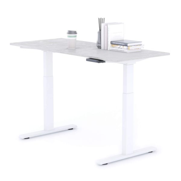 Verstelbaar Bureau Clara 140x60 Grijs Beton met Witte Poten detailafbeelding 1