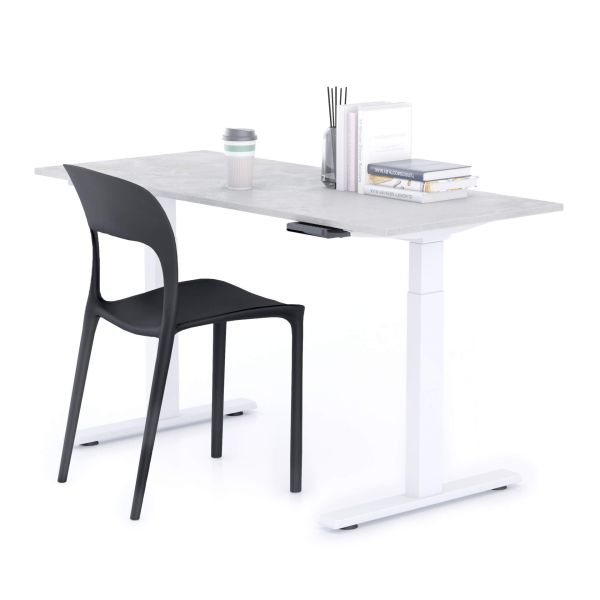 Verstelbaar Bureau Clara 140x60 Grijs Beton met Witte Poten