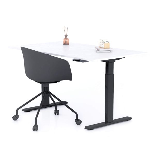 Verstelbaar Bureau Clara 140x80 Wit Beton met Zwarte Poten
