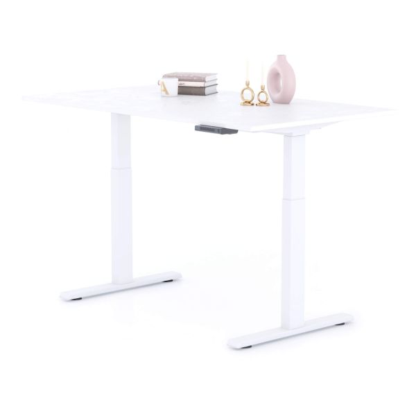 Verstellbarer Schreibtisch Clara 140x80 Weiss Beton mit weissen Beinen Detailbild 1