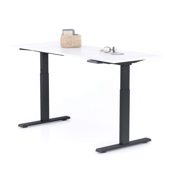 Verstelbaar Bureau Clara 160x60 Wit Beton met Zwarte Poten detailafbeelding 1