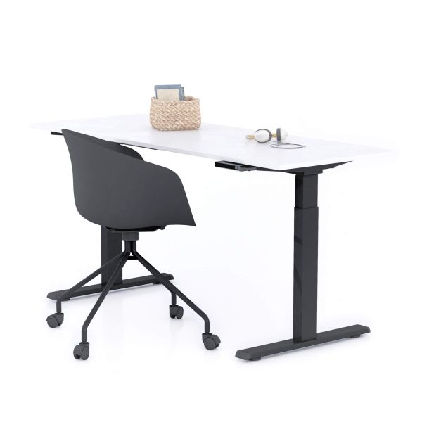 Verstelbaar Bureau Clara 160x60 Wit Beton met Zwarte Poten