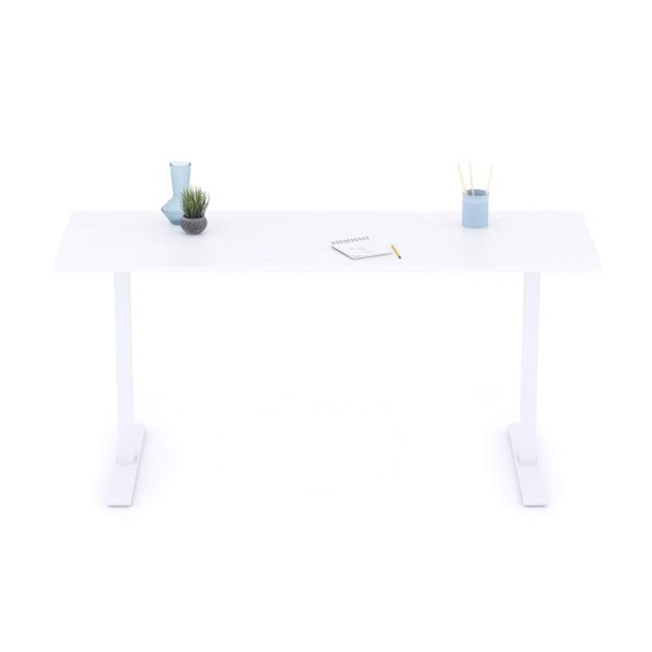 Secretária Clara 160x60 Cimento Branco com Pernas Brancas imagem de pormenor 1