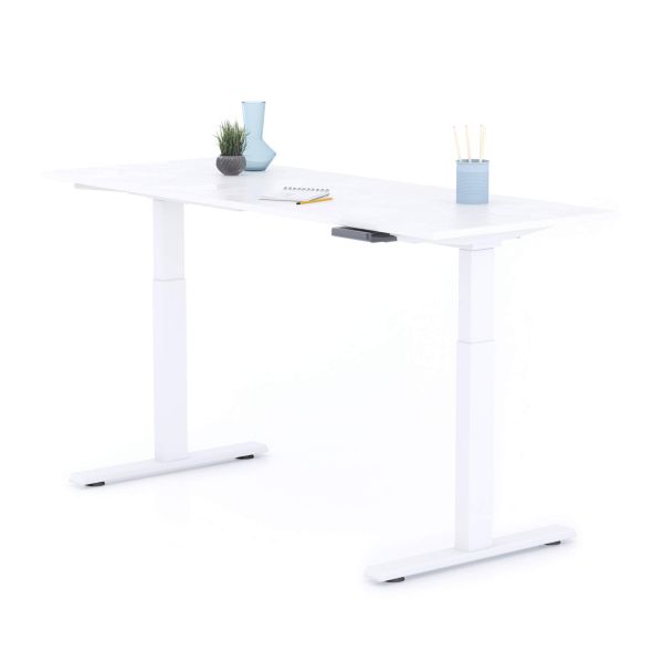 Verstelbaar Bureau Clara 160x60 Wit Beton met Witte Poten detailafbeelding 1