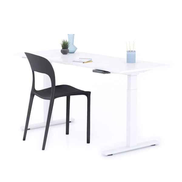 Verstelbaar Bureau Clara 160x60 Wit Beton met Witte Poten