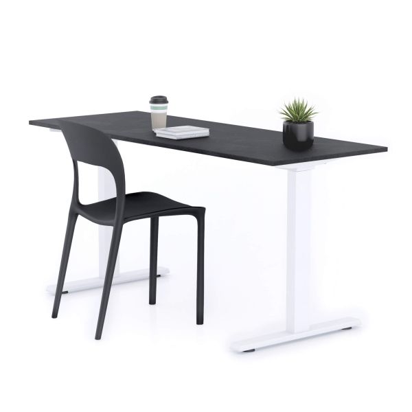 Birou Fix Clara 160x60 Negru Ciment cu Picioare Albe