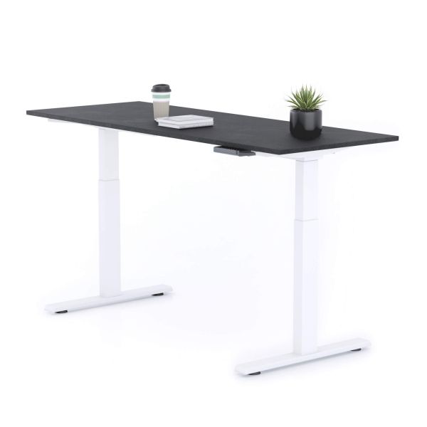 Verstelbaar Bureau Clara 160x60 Zwart Beton met Witte Poten detailafbeelding 1