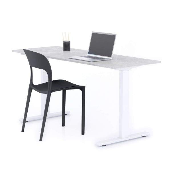 Birou Fix Clara 160x60 Gri Ciment cu Picioare Albe