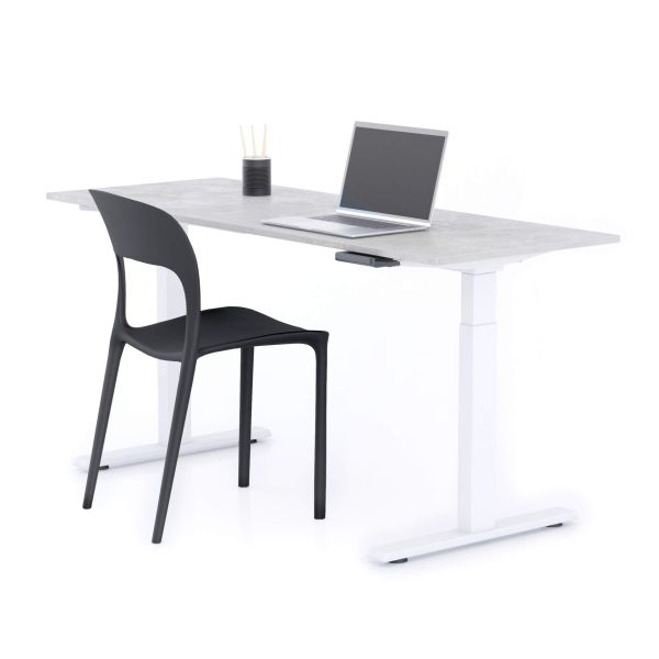 Verstelbaar Bureau Clara 160x60 Grijs Beton met Witte Poten