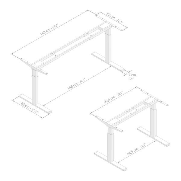 Estrutura de secretária elevatória Clara, branco imagem técnica 1