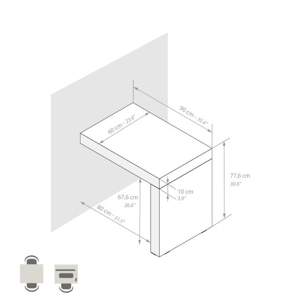 Bureau Evolution 90x60 amerikaanse walnoot met één poot technische afbeelding 1