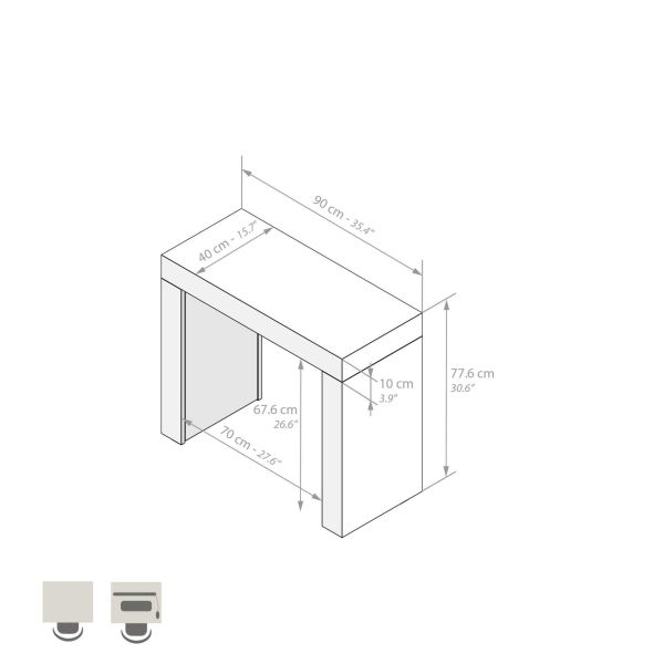 Bureau Evolution 90x40 amerikaanse walnoot met twee poten technische afbeelding 1