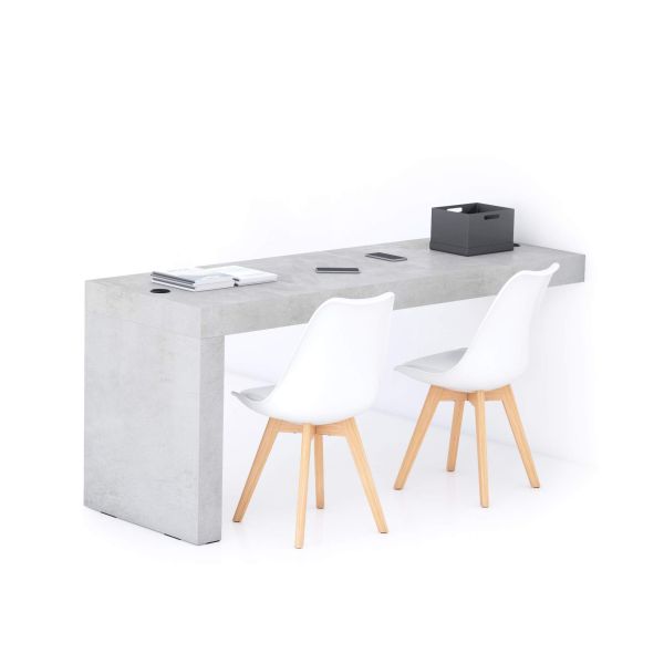 Evolution Schreibtisch 180 x 60 mit kabellosem Ladegerät, grauer Beton, mit einem Bein