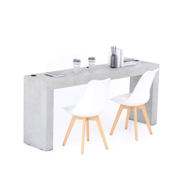 Bureau Evolution 180x40, Cement Grijs, twee poten en Draadloze Oplader