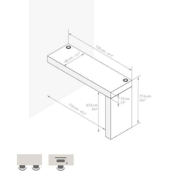 Mesa de jantar Evolution 120x40, Freixo Preto com Uma Perna e Carregador Wireless imagem técnica 1