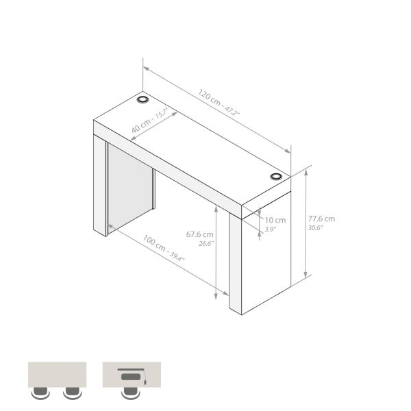 Mesa de jantar Evolution 120x40, nogueira escuro Duas Pernas e Carregador Wireless imagem técnica 1