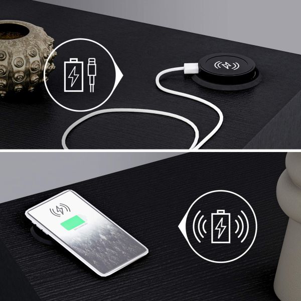 Mesa de jantar Evolution 120x40, Freixo Preto com Uma Perna e Carregador Wireless imagem de pormenor 2